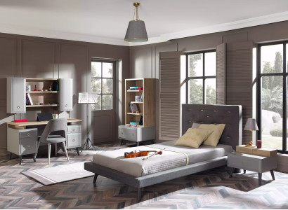 Complete youth bed children's furniture children's room bed wood gray set 5-piece